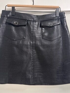 Zara Black Faux Croc Mini Skirt with Front Flap Pockets